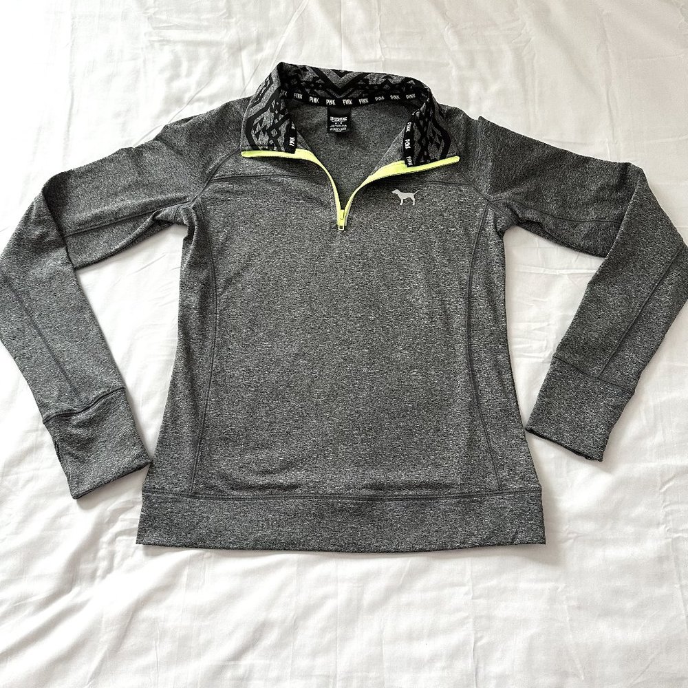 PINK Victoria's Secret Quarter Zip Grey Green Sweatshirt Size Medium